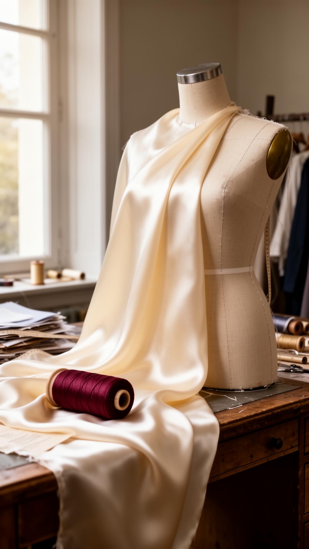 Atelier — silk draped on a dress form